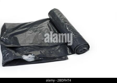 Black Drawstring Garbage Bags on a white Stock Photo