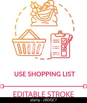 Use shopping list concept icon. Mindful eating, consumerism idea thin line illustration. Avoiding impulse buying, planning purchases. Vector isolated Stock Vector