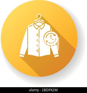Express laundry yellow flat design long shadow glyph icon. Clothes quick washing, dry cleaning and delivery service. Fast launderette, professional Stock Vector