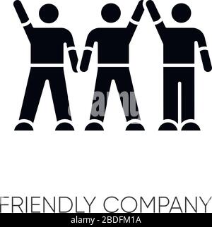 Friendly company black glyph icon. Friendship, social communication, fellowship silhouette symbol on white space. Best friends group spend time Stock Vector