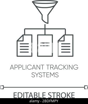 Applicant tracking system pixel perfect linear icon. Thin line customizable illustration. Headhunting program, recruitment software contour symbol Stock Vector
