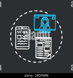 News chalk RGB color concept icon. Mass media, public press, journalism idea. TV broadcasting, newspaper and online resources. Vector isolated Stock Vector
