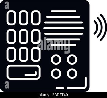 Intercom black glyph icon. Talkback. Door phone. Voice communication device. Safety system. Security equipment. Entrance protection. Silhouette symbol Stock Vector