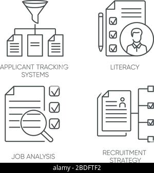 Professional employment pixel perfect linear icons set. Applicant tracking system and job analysis customizable thin line contour symbols. Isolated Stock Vector