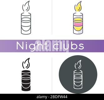 Hot shot icon. Linear black and RGB color styles. Night club leisure, clubbing attribute, recreation in bar. Burning cocktail, flaming sambuca. Fiery Stock Vector