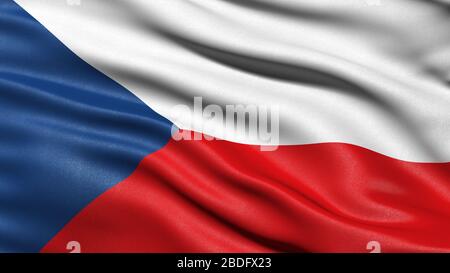 3D illustration of the flag of the Czech Republic waving in the wind. Stock Photo