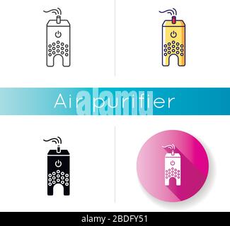 Ultrasonic humidifier icon. Home ionizer, silent mode device, purifier. Water evaporator, healthcare household appliance. Linear black and RGB color Stock Vector