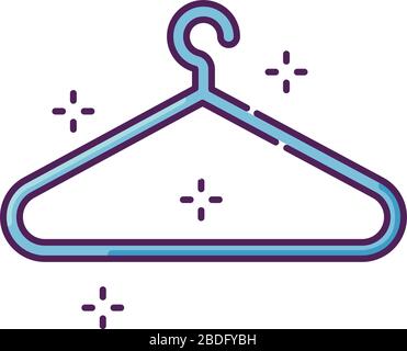 Empty hanger blue RGB color icon. Hang clothes in closet. Garment storage. Cloakroom sign. Suit for sale. Housekeeping symbol. Store cloak and shirt Stock Vector