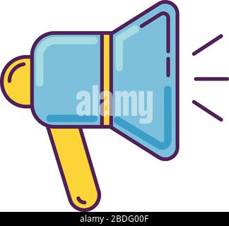 Loudspeaker blue RGB color icon. Alert with megaphone. Bullhorn sign. Publical promotion. Broadcast audio. Shout propaganda. Volume of sound. Speak Stock Vector