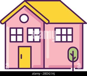 Home pink RGB color icon. Residential house mortgage. Real estate coverage. Cottage renting. Construction for sale. Urban residence with door and Stock Vector