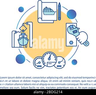 Naval architecture concept icon with text. Boat construction. Ship building. Water vehicle maintenance. PPT page vector template. Brochure, magazine Stock Vector