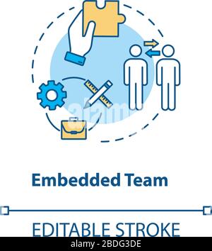 Embedded team concept icon. UX roles involving idea thin line illustration. Staff collaboration type, cross-functionality team. Vector isolated Stock Vector