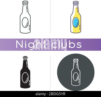 Beer bottle icon. Linear black and RGB color styles. Drinking establishment, bar, night club, pub, tavern. Alcohol beverage, booze, craft brew in Stock Vector