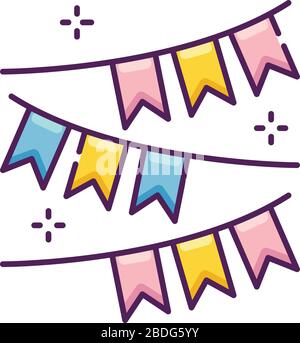 Party garland RGB color icon. Carnival fair. Hang festive flags. Colorful banners. Pennant for summer holiday. Celebrate birthday and anniversary Stock Vector
