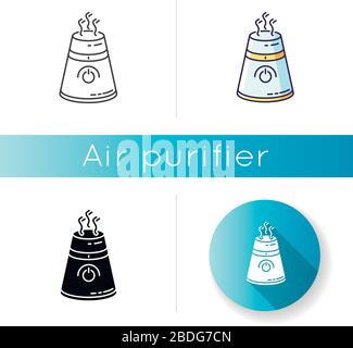 Ultrasonic air purifier icon. Domestic ionizer, silent mode device, water evaporator, health care household appliance. Linear black and RGB color Stock Vector
