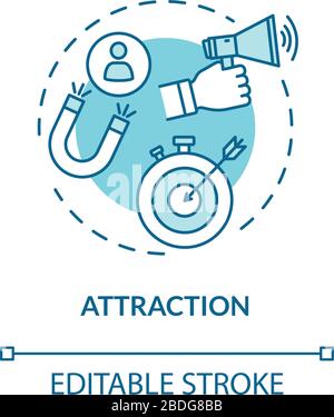 Attraction concept icon. Advertising strategies, customer base development. Inbound, target and viral marketing idea thin line illustration. Vector Stock Vector