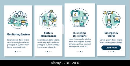 Marine engineering onboarding mobile app page screen with concepts. Water vessel maintenance walkthrough 5 steps graphic instructions. UI vector Stock Vector