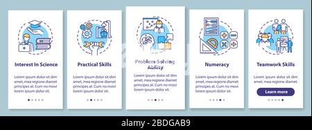 Marine engineer abilities onboarding mobile app page screen with concepts. Practical skills. Maritime training walkthrough 5 steps graphic Stock Vector