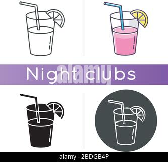 Long drink, cocktail icon. Linear black and RGB color styles. Night club, bar, drinking establishment. Delicious refreshment. Alcohol beverage with Stock Vector