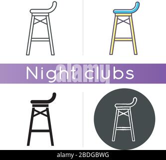 Bar stool icon. Linear black and RGB color styles. Night club, drinking establishment furniture. Nightclub interior decoration, furnishing item. Empty Stock Vector