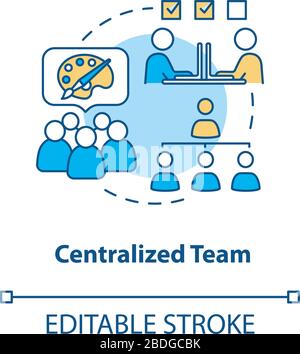 Centralized team concept icon. Artisans teamwork idea thin line illustration. Design team structure type, designers collaboration. Vector isolated Stock Vector