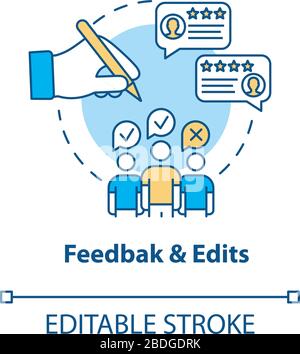 Feedback and edits concept icon. Client comments, required changes making idea thin line illustration. Creative design process step. Vector isolated Stock Vector