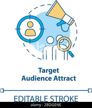 Target audience attraction concept icon. Product advertisement idea thin line illustration. Marketing strategy, studio promotion. Vector isolated Stock Vector
