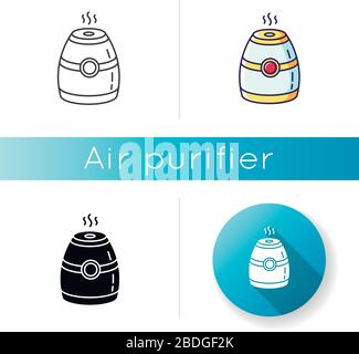 Steam humidifier icon. Portable air purifier, ionizer, domestic electrical appliance, humidity regulation equipment. Linear black and RGB color styles Stock Vector