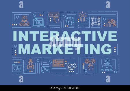 Interactive marketing and lead generation word concepts banner. Visitors attraction. Infographics with linear icons on turquoise background. Isolated Stock Vector