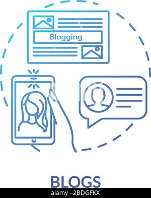 Blogs concept icon. Internet streaming, social media network, vlogging idea thin line illustration. Using influencers for viral marketing. Vector Stock Vector