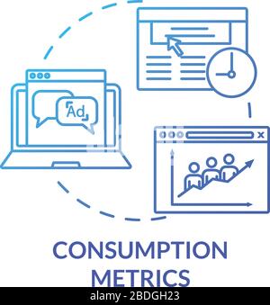 Consumption metrics concept icon. Marketing statistics analysis. Online traffic, customer satisfaction rates idea thin line illustration. Vector Stock Vector