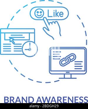 Brand awareness concept icon. Company value and influence. Content marketing. Public recognition, credibility idea thin line illustration. Vector Stock Vector