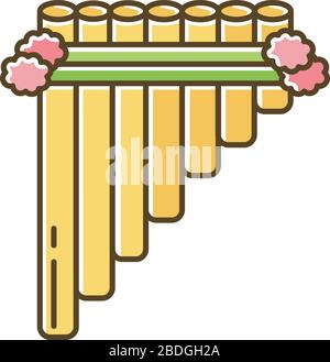 Siku yellow RGB color icon. Traditional peruvian wind musical instrument. Hispanic panpipes. Pan flute, zamponia. Folk instrument from Peru, Bolivia Stock Vector