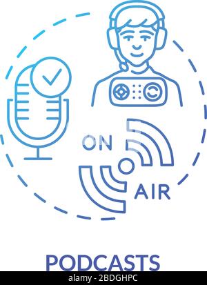 Podcast concept icon. Radio show broadcasting, content marketing idea thin line illustration. Public streaming, viral advertising. Vector isolated Stock Vector