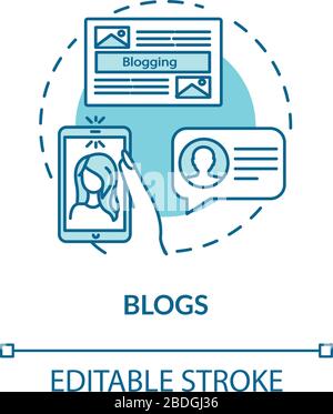 Blogs concept icon. Internet streaming, social media network, vlogging idea thin line illustration. Using influencers for viral marketing. Vector Stock Vector