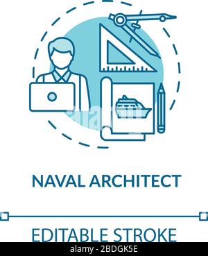 Naval architect turquoise concept icon. Professional maritime worker. Boat project. Marine engineer idea thin line illustration. Vector isolated Stock Vector