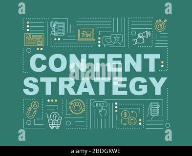 Content strategy planning word concepts banner. SMM models in digital marketing. Infographics with linear icons on green background. Isolated Stock Vector