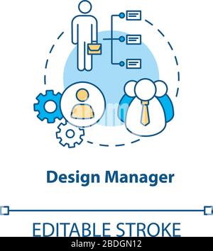 Design manager concept icon. Team work organizing idea thin line illustration. Creative workshop structure, design studio staff. Vector isolated Stock Vector