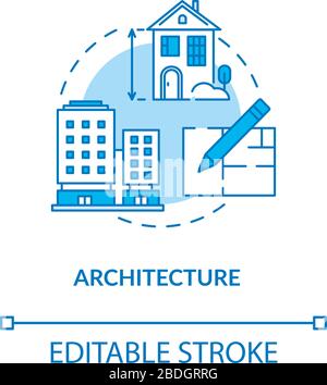 Architecture design concept icon. Urban construction planning idea thin line illustration. Paperwork, architectural plan creating. Vector isolated Stock Vector