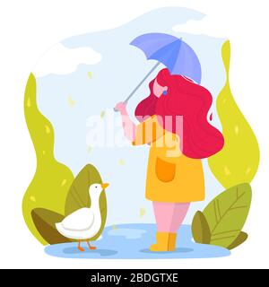 Young woman walking in Park with Umbrella Stock Vector