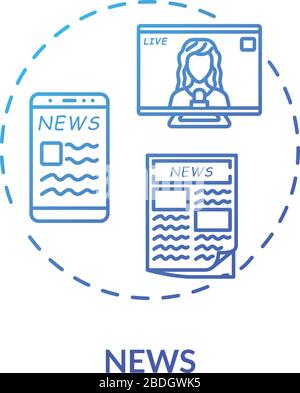 News concept icon. Mass media, public press, journalism idea thin line illustration. TV broadcasting, newspaper and online resources. Vector isolated Stock Vector