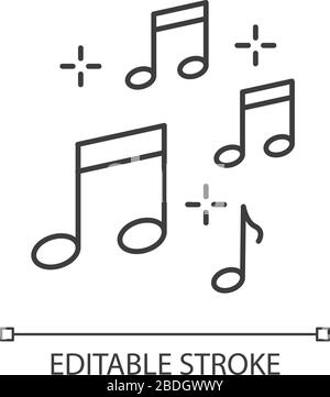 Music quarter notes pixel perfect linear icon. Play melody. Harmonious sound. Musical signature. Thin line customizable illustration. Contour symbol Stock Vector