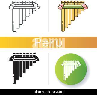 Siku icons set. Traditional peruvian wind musical instrument. Pan flute, zamponia. Folk instrument from Peru, Bolivia and Mexico. Linear, black and Stock Vector