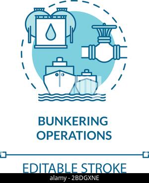 Bunkering operation turquoise concept icon. Supplying ship with fuel. Petroleum for boat. Vessel maintenance idea thin line illustration. Vector Stock Vector