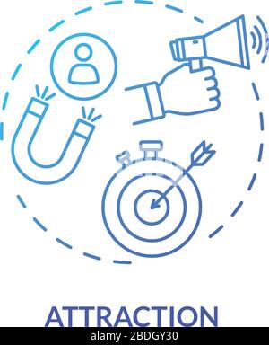 Attraction concept icon. Advertising strategies, customer base development. Inbound, target and viral marketing idea thin line illustration. Vector Stock Vector