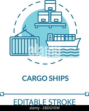 Cargo ship turquoise concept icon. Freight product distribution. Boat shipment. Water vessel delivery idea thin line illustration. Vector isolated Stock Vector
