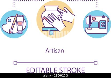 Artisan, creative designer concept icon. Design studio worker idea thin line illustration. Creative workshop employee, company staff. Vector isolated Stock Vector
