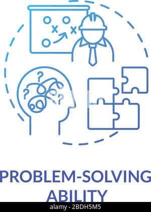 Problem solving ability blue concept icon. Analytical mind. Creative thinking. Mental challenge. Finding solution to challenge idea thin line Stock Vector