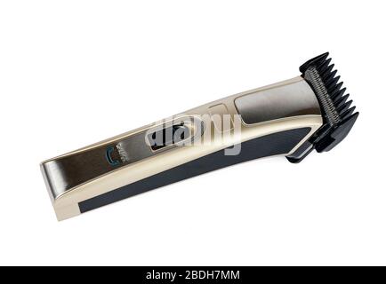 Close-up of modern hair clipper isolated on white background Stock Photo