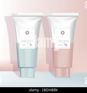 Vector Pink Blue White Gradient Design Tube Packaging for Skincare Healthcare Products Stock Vector